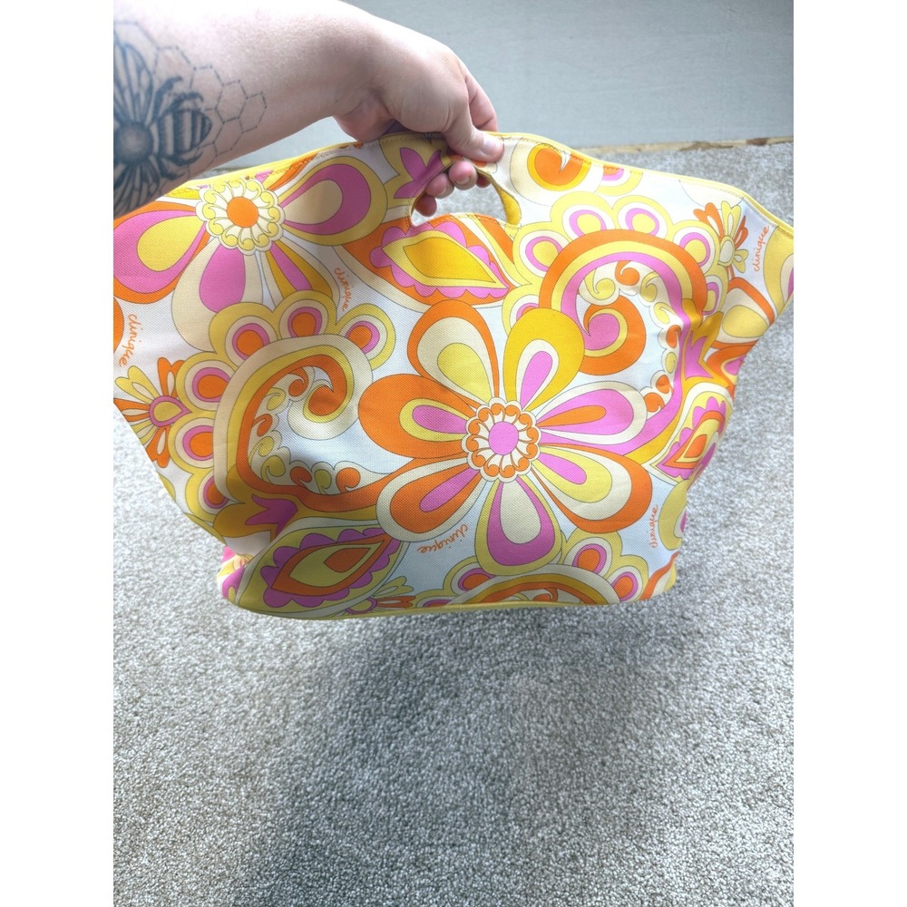 Clinique Retro Psychedelic Floral Paisley Canvas Tote Bag Yellow Orange Pink 60s